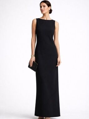 Ralph Lauren | Black Column Maxi Dress Sleeveless Minimalist Classic Formal